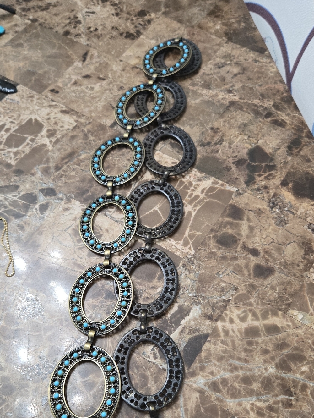 Turquoise Beaded Oval Link Statement Belt